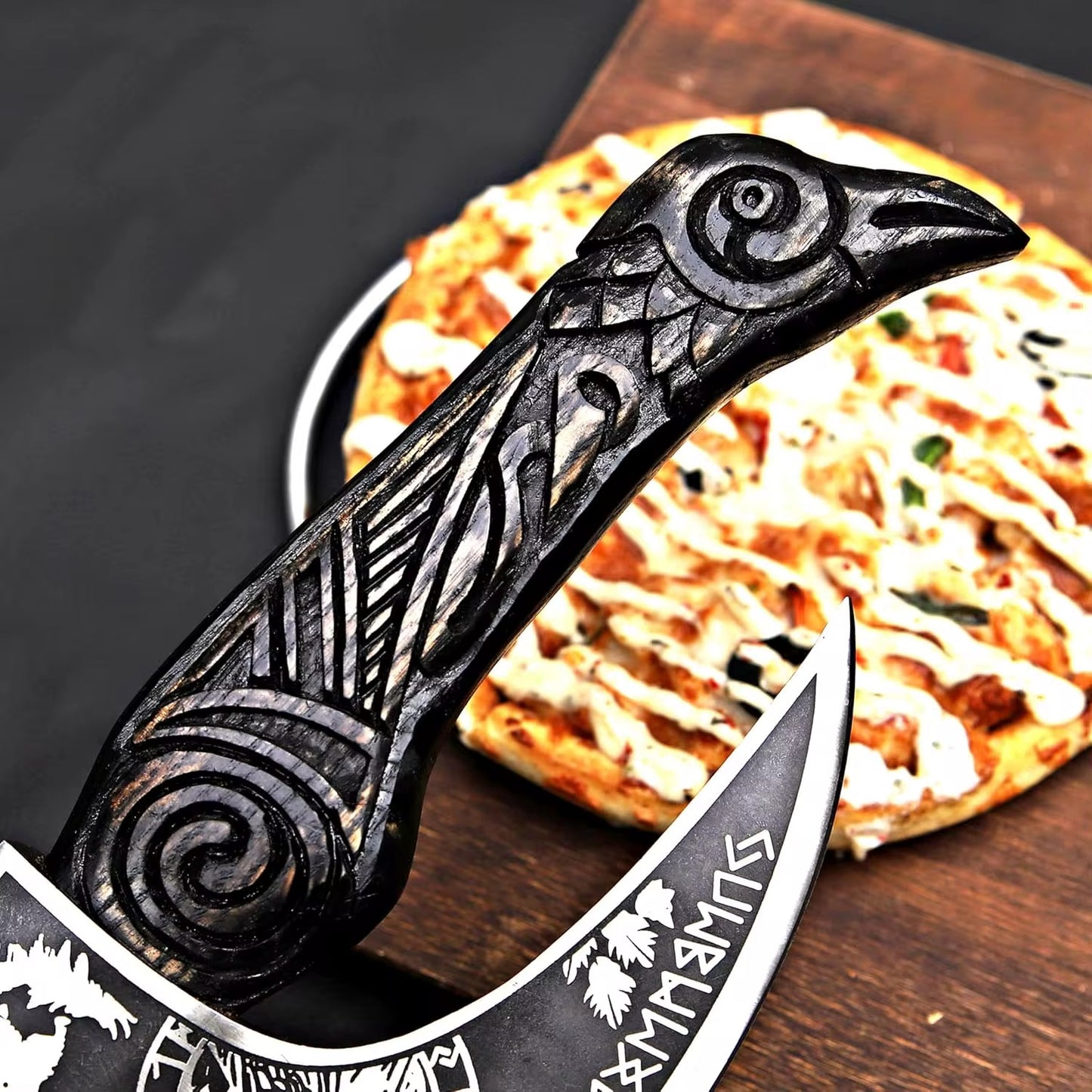 Handmade Viking Pizza Cutter Axe – Raven Design