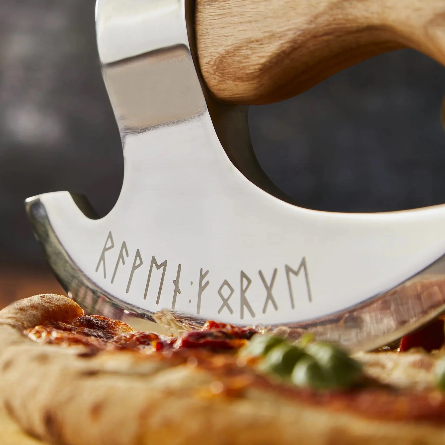 Handmade Viking Pizza Cutter Axe with Runes