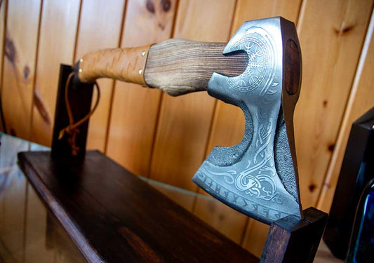 Tactical Viking Axe - Hand Forged Carbon Steel w/Leather Sheath
