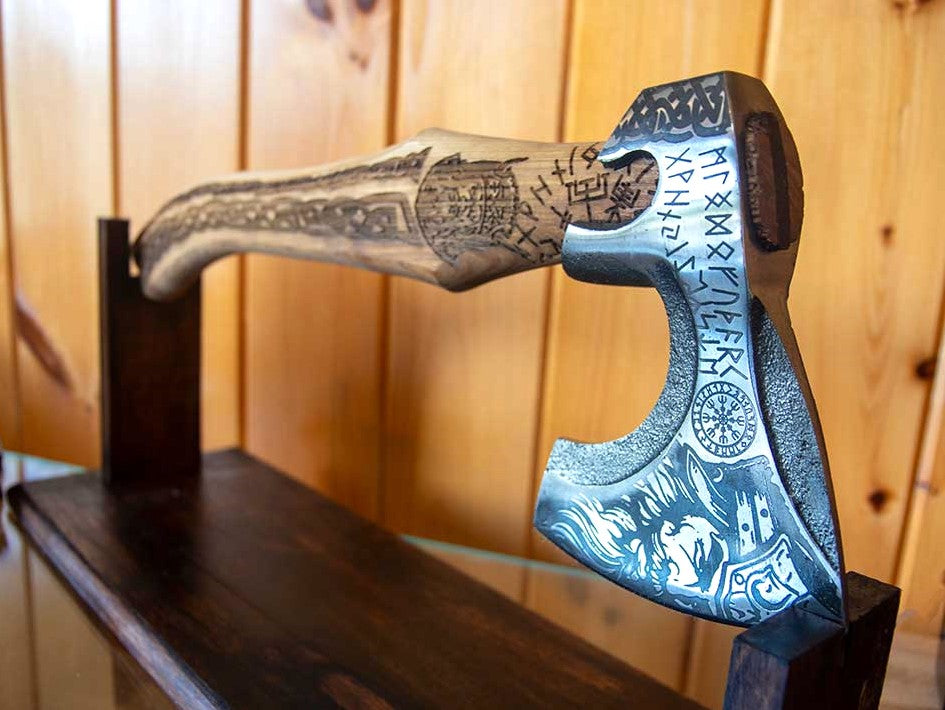 Tactical Viking Axe - Hand Forged Carbon Steel w/Leather Sheath Main image