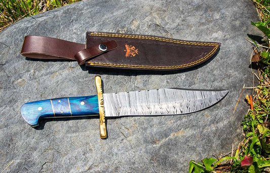 Damascus Steel Tactical Knife - 9" Blade w/ Rosewood Handle & Sheath