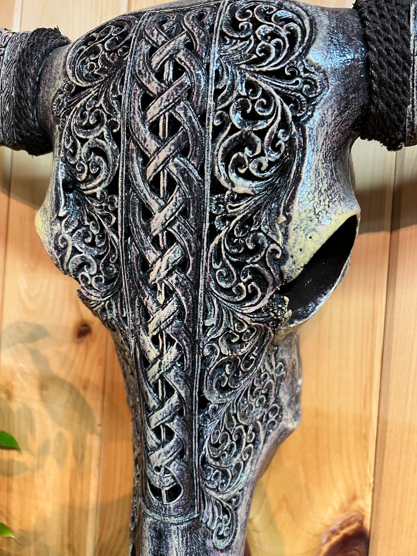 Hand-Carved Celtic Buffalo Skull - Wall Decoration