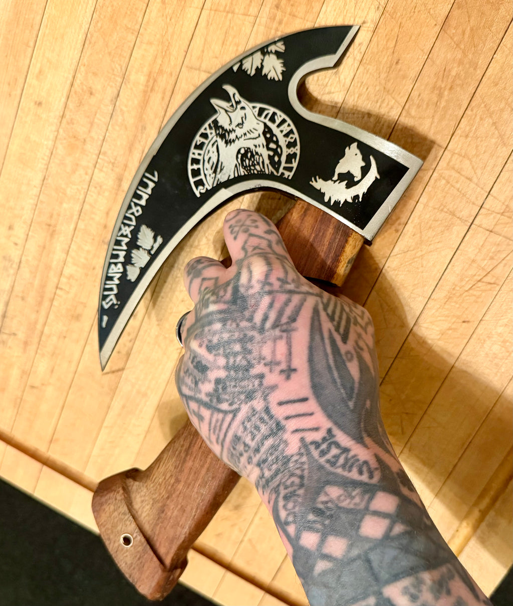 Handmade Viking Pizza Cutter Axe Ulu Knife – Raven Design.