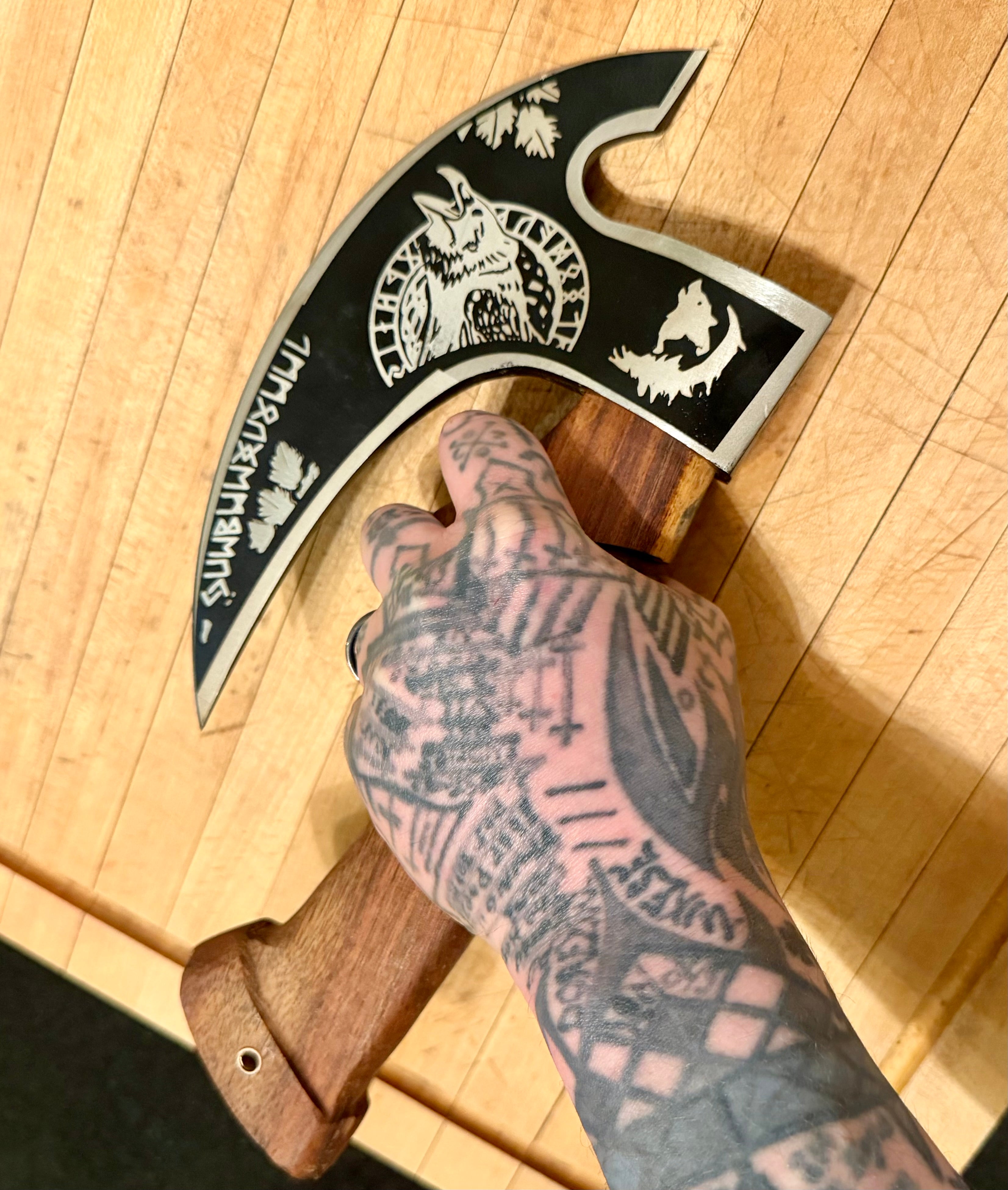 Handmade Viking Pizza Cutter Axe Ulu Knife – Raven Design.