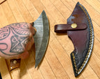 Handmade Damascus Pizza Cutter Axe - Ulu Knife Wood Handle.