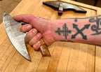 Handmade Damascus Pizza Cutter Axe - Ulu Knife Wood Handle.