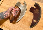 Handmade Viking Pizza Cutter Axe - Ulu Knife with Skull.