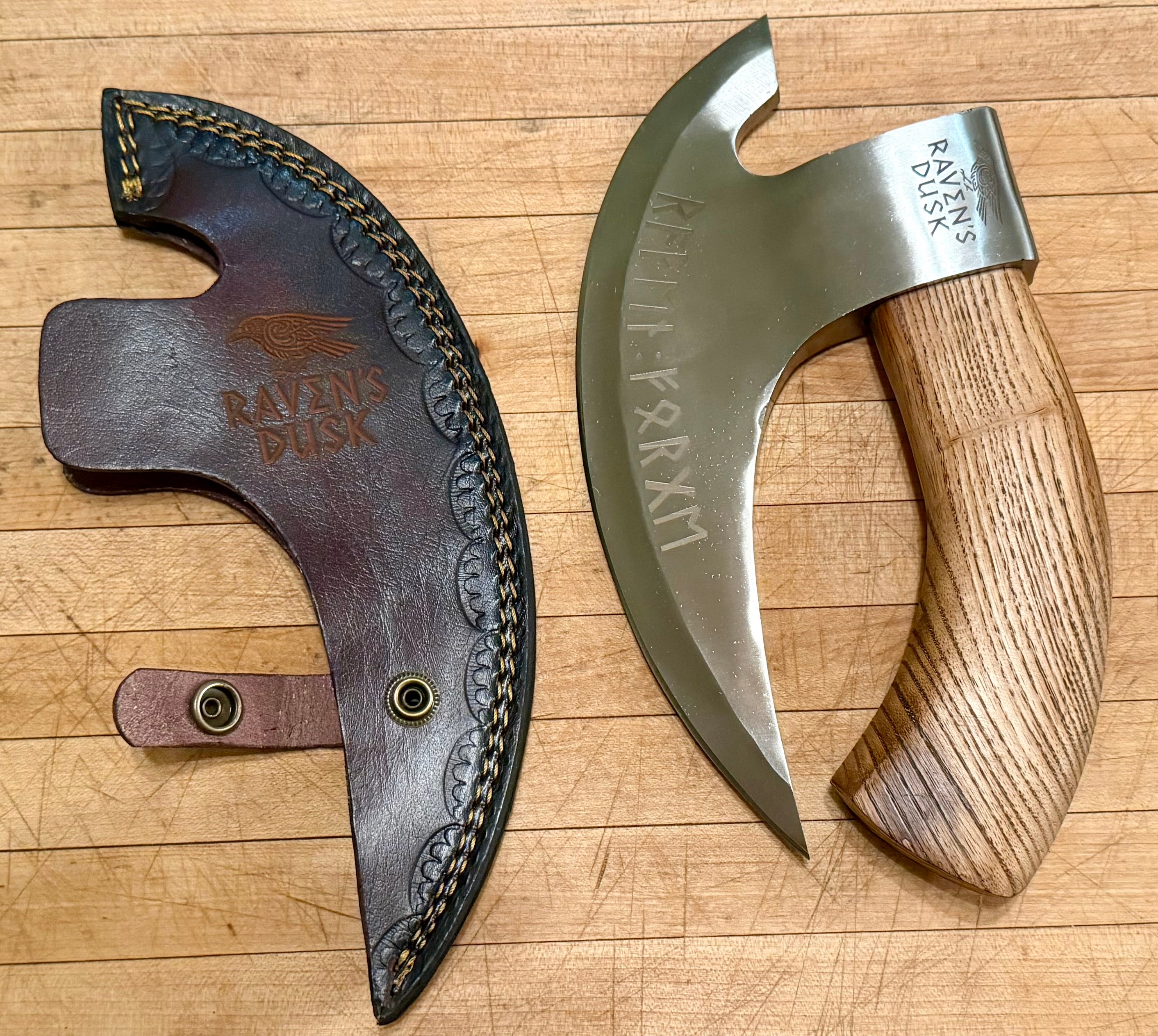 Handmade Viking Pizza Cutter Axe - Ulu Knife with Runes.