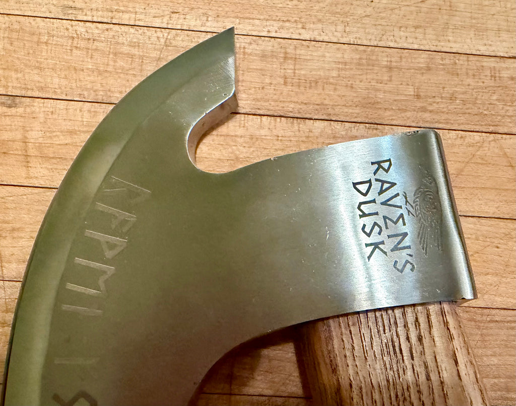 Handmade Viking Pizza Cutter Axe - Ulu Knife with Runes.