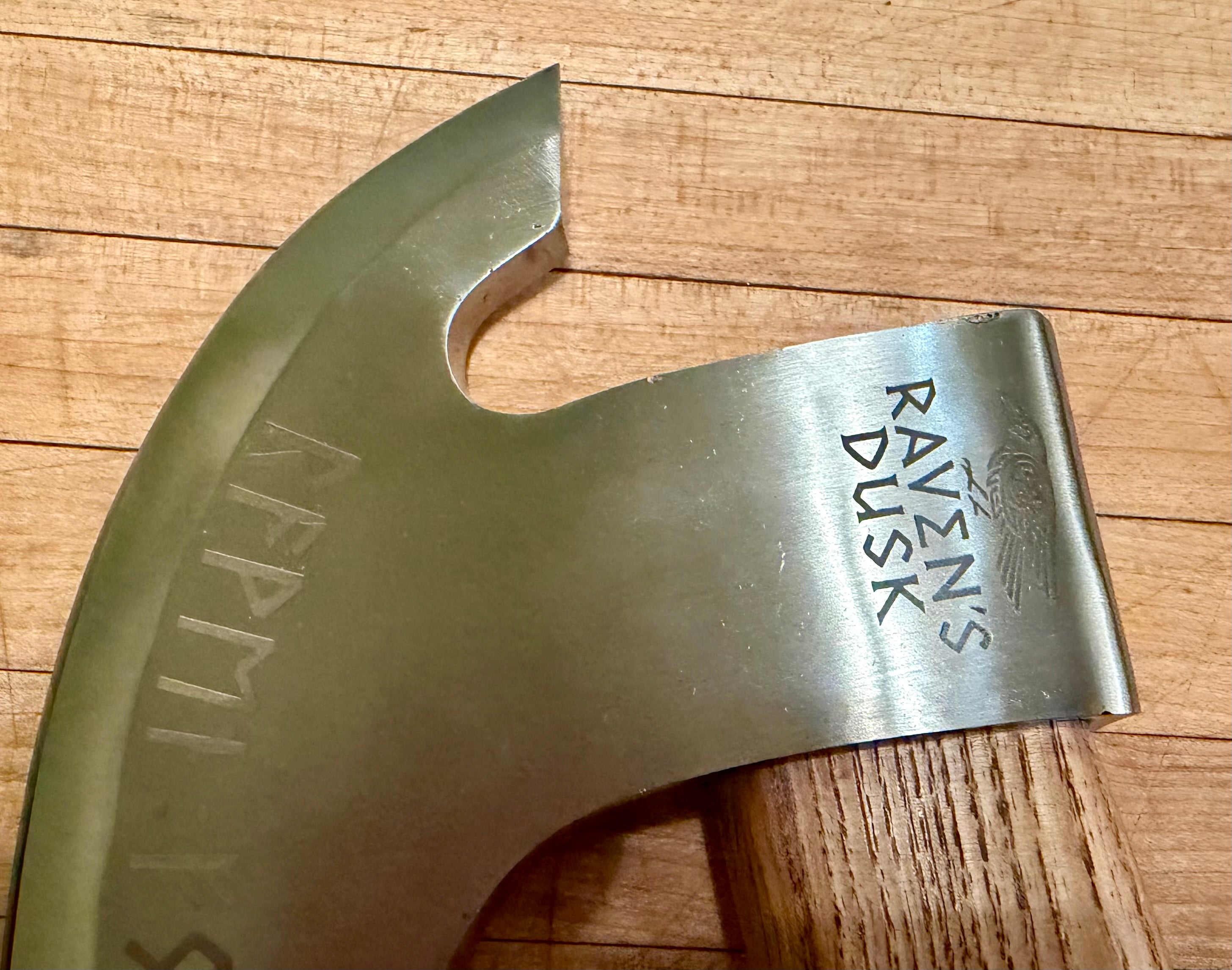 Handmade Viking Pizza Cutter Axe - Ulu Knife with Runes.