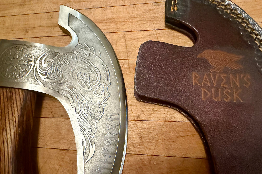 Handmade Viking Pizza Cutter Axe - Ulu Knife with Skull.
