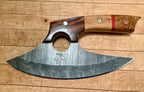 Handmade Damascus Pizza Cutter Axe - Ulu Knife Wood Handle.
