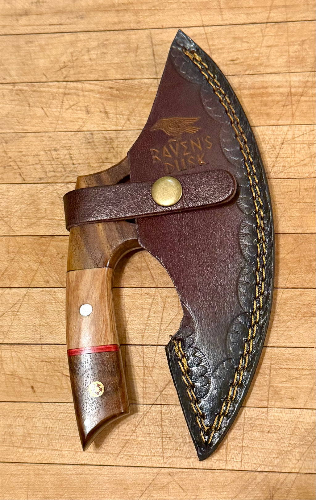 Handmade Damascus Pizza Cutter Axe - Ulu Knife Wood Handle.