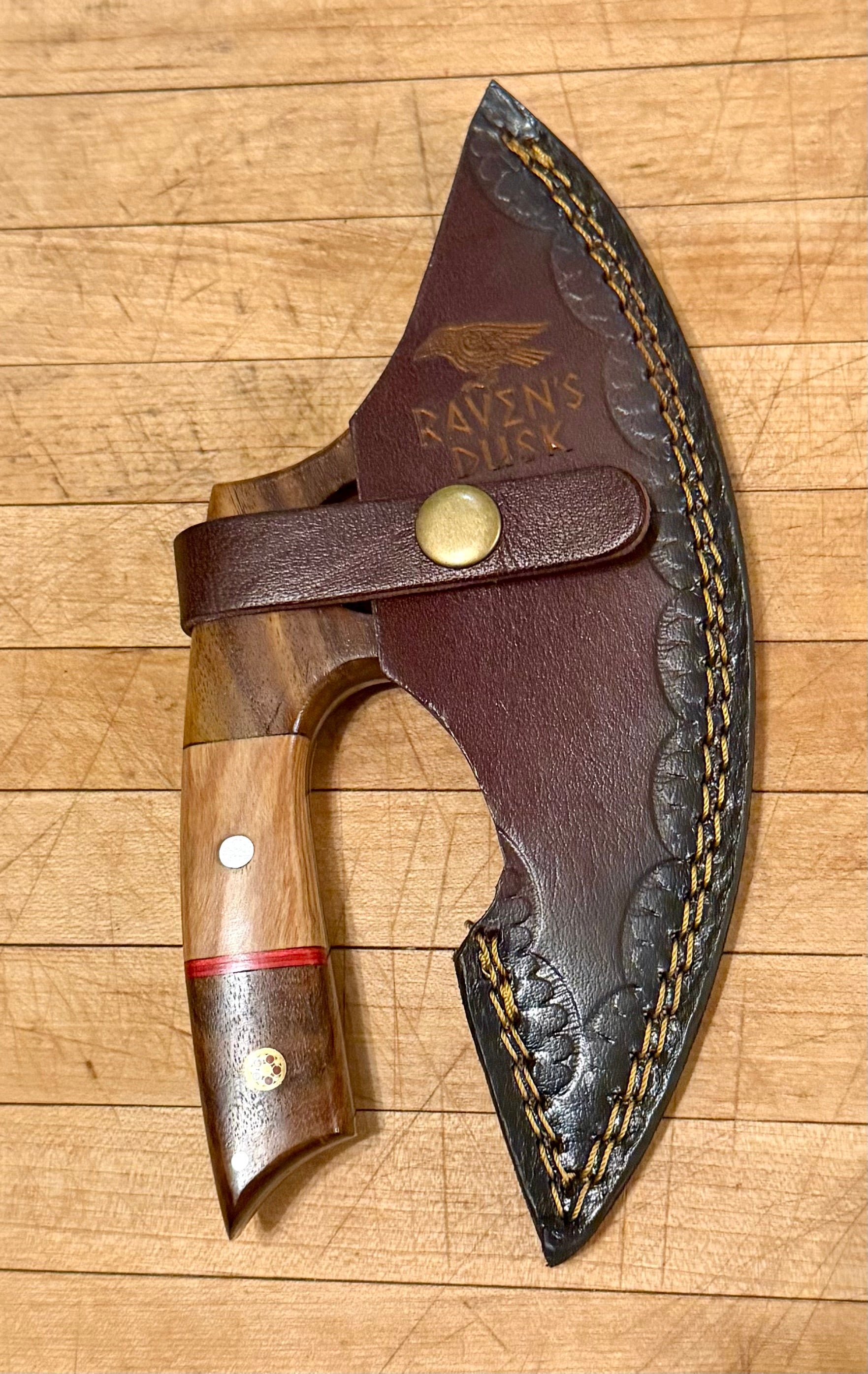 Handmade Damascus Pizza Cutter Axe - Ulu Knife Wood Handle.