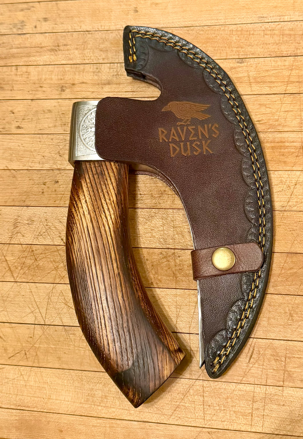 Handmade Viking Pizza Cutter Axe - Ulu Knife with Skull.