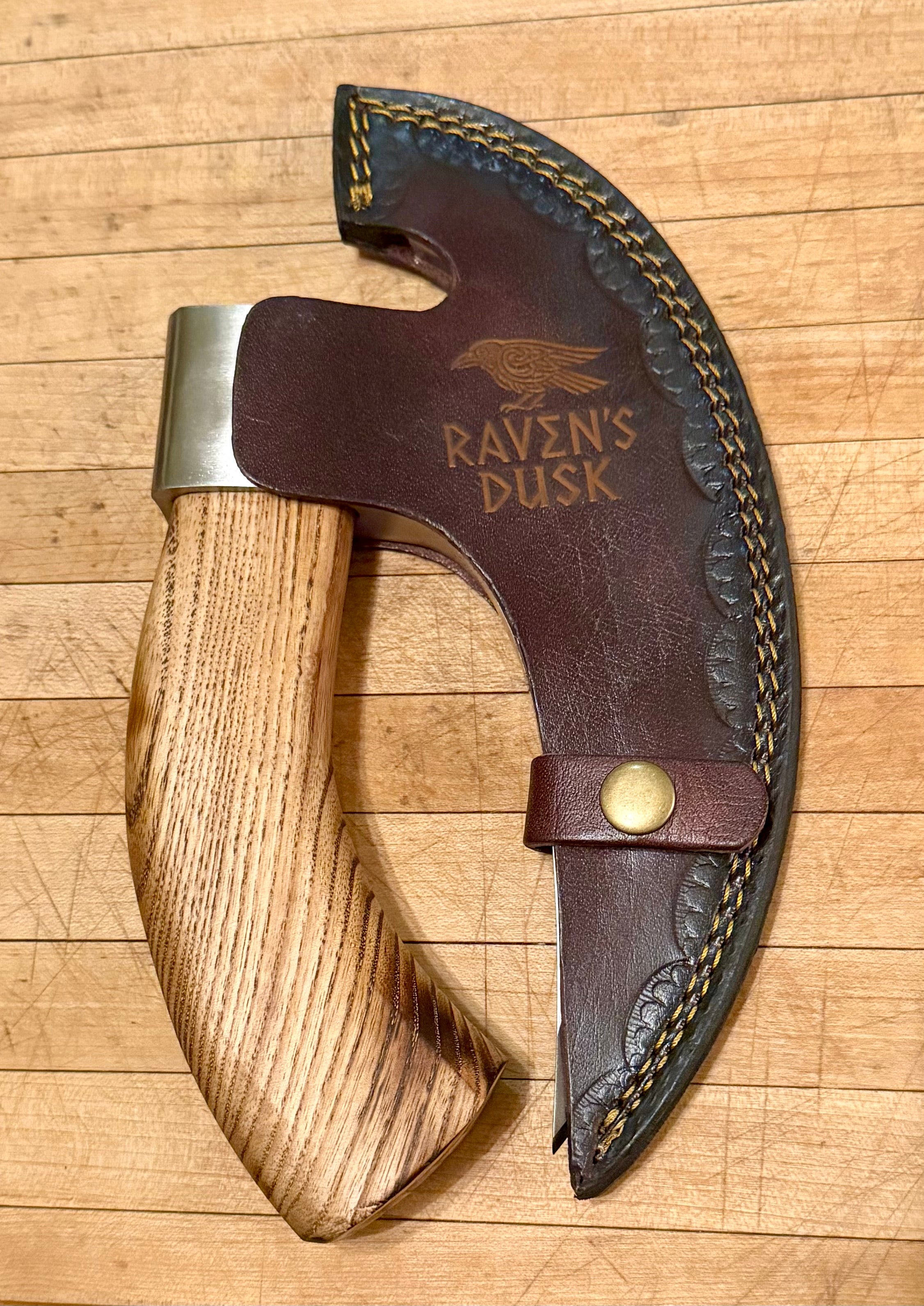 Handmade Viking Pizza Cutter Axe - Ulu Knife with Runes.