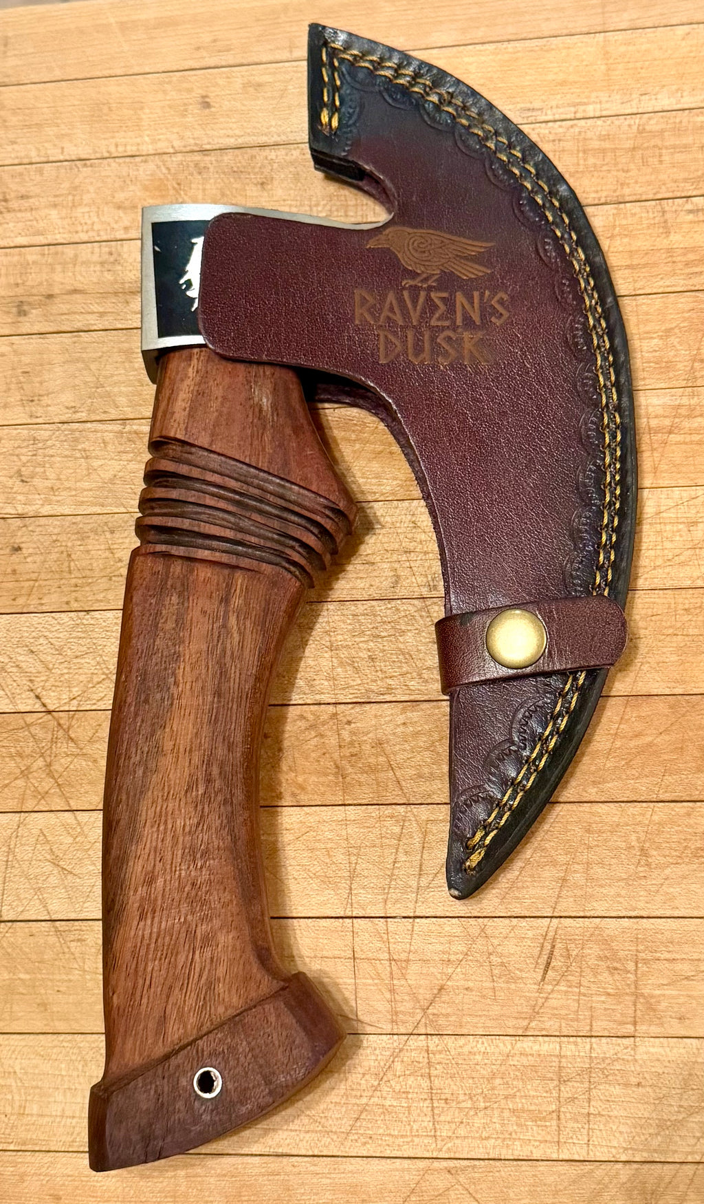 Handmade Viking Pizza Cutter Axe Ulu Knife – Raven Design.