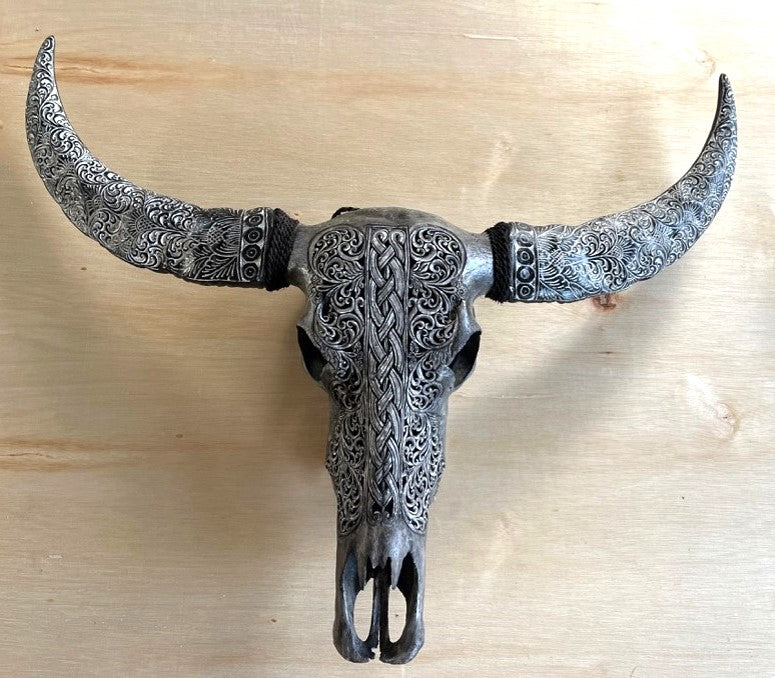 Hand-Carved Celtic Buffalo Skull - Wall Decoration