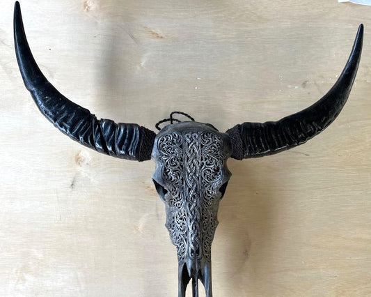 Hand-Carved Celtic Buffalo Skull - Wall Decoration