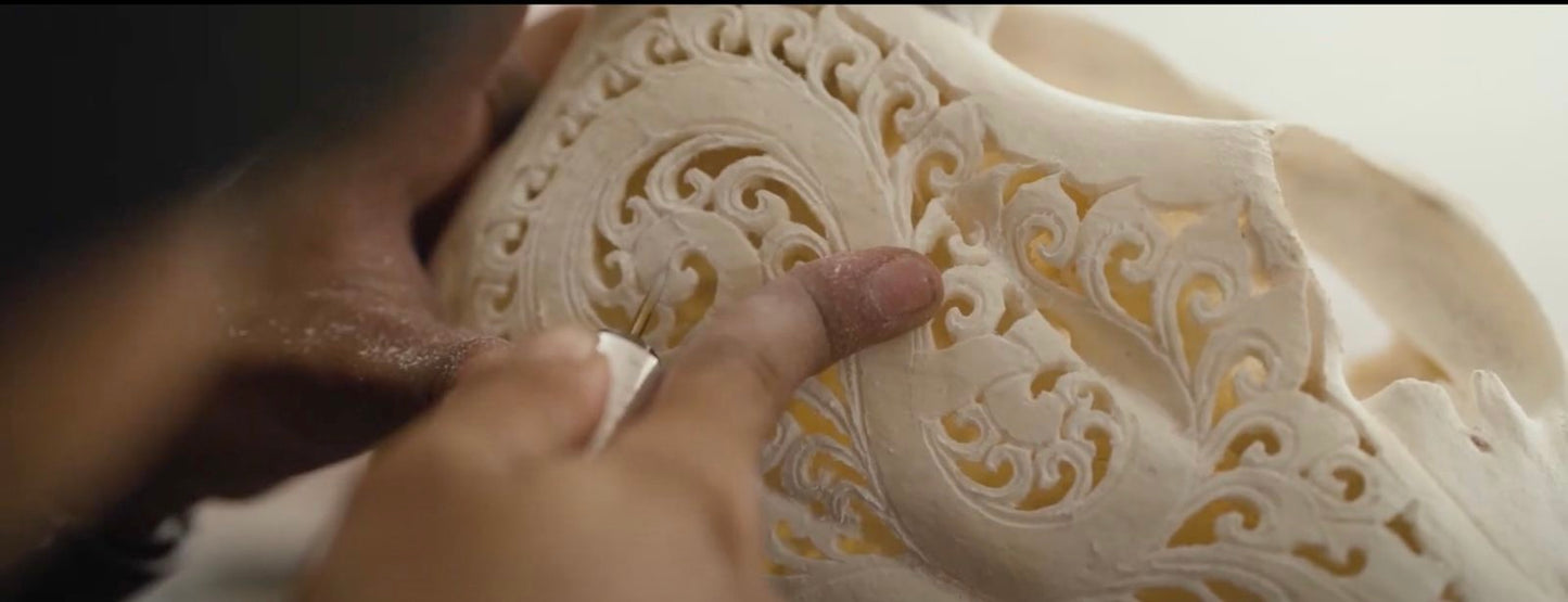 Hand-Carved Mandala Buffalo Skull - Wall Decoration