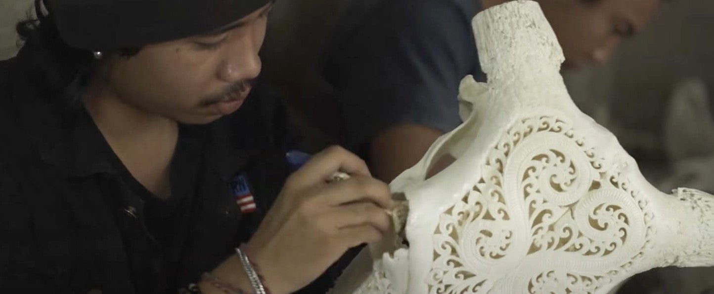 Hand-Carved Mandala Buffalo Skull - Wall Decoration